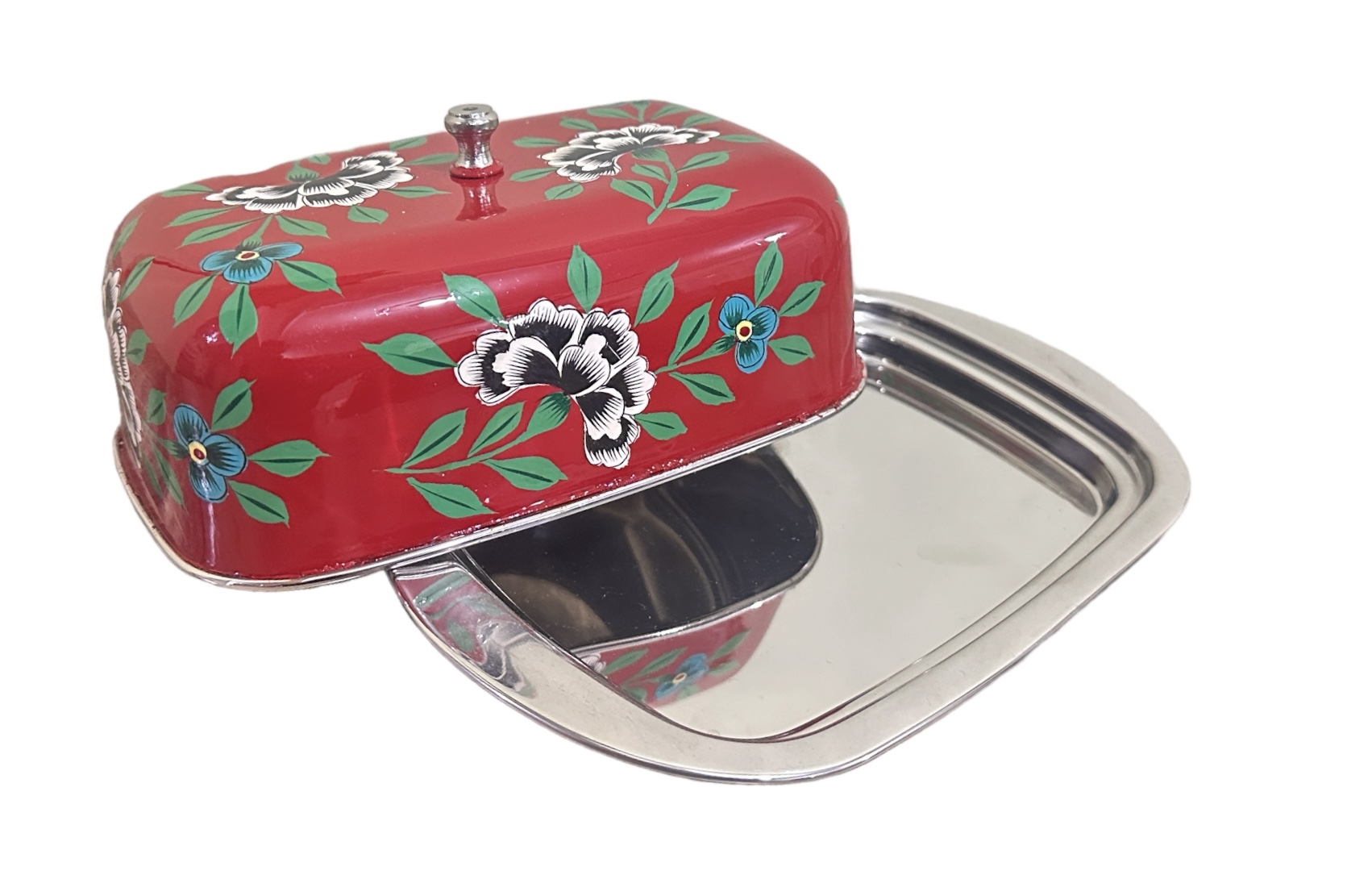 Steel butter box ,Steel Butter Dish with lid, Hand Painted Butter box, Cheese Dish, stainless steel butter box , butter case